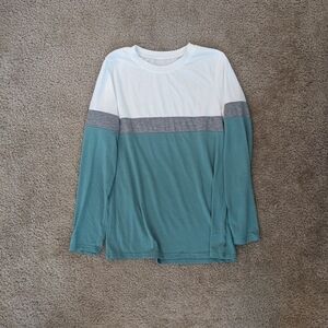 Teal White And Gray Long Sleeve Shirt